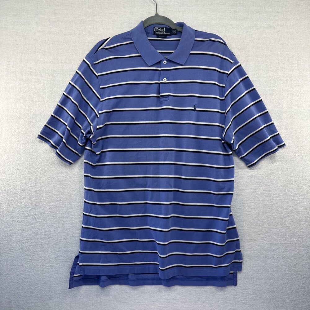 Polo By Ralph Lauren Golf Fit Polo Shirt Blue Striped Mens Lg Pima Cotton